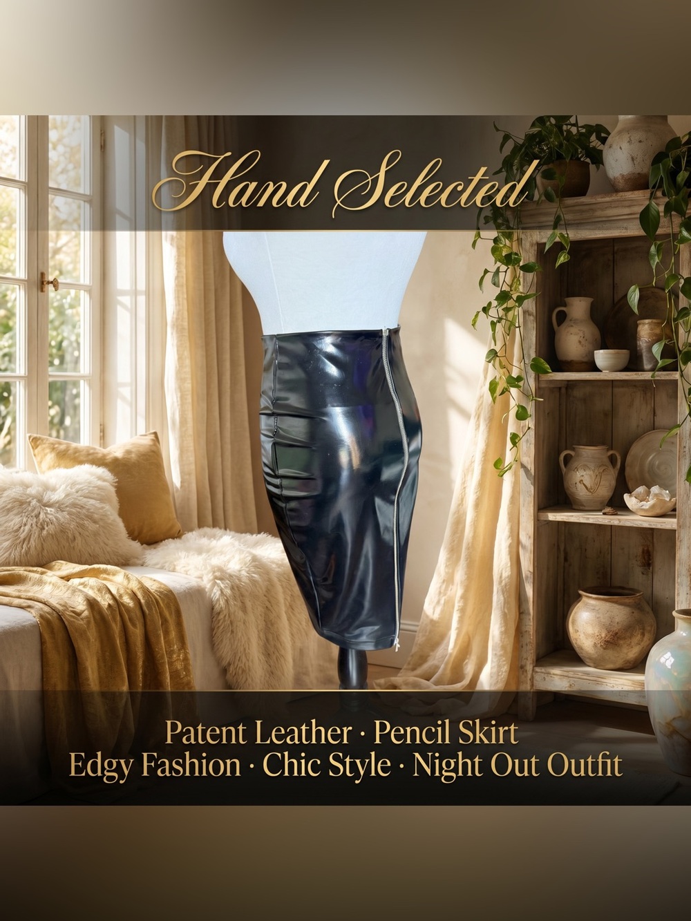 BlackMilk Wet Look High Waist Bodycon Midi Pencil Skirt Black Mob Wife XS